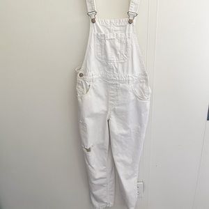 Zara white ripped overalls